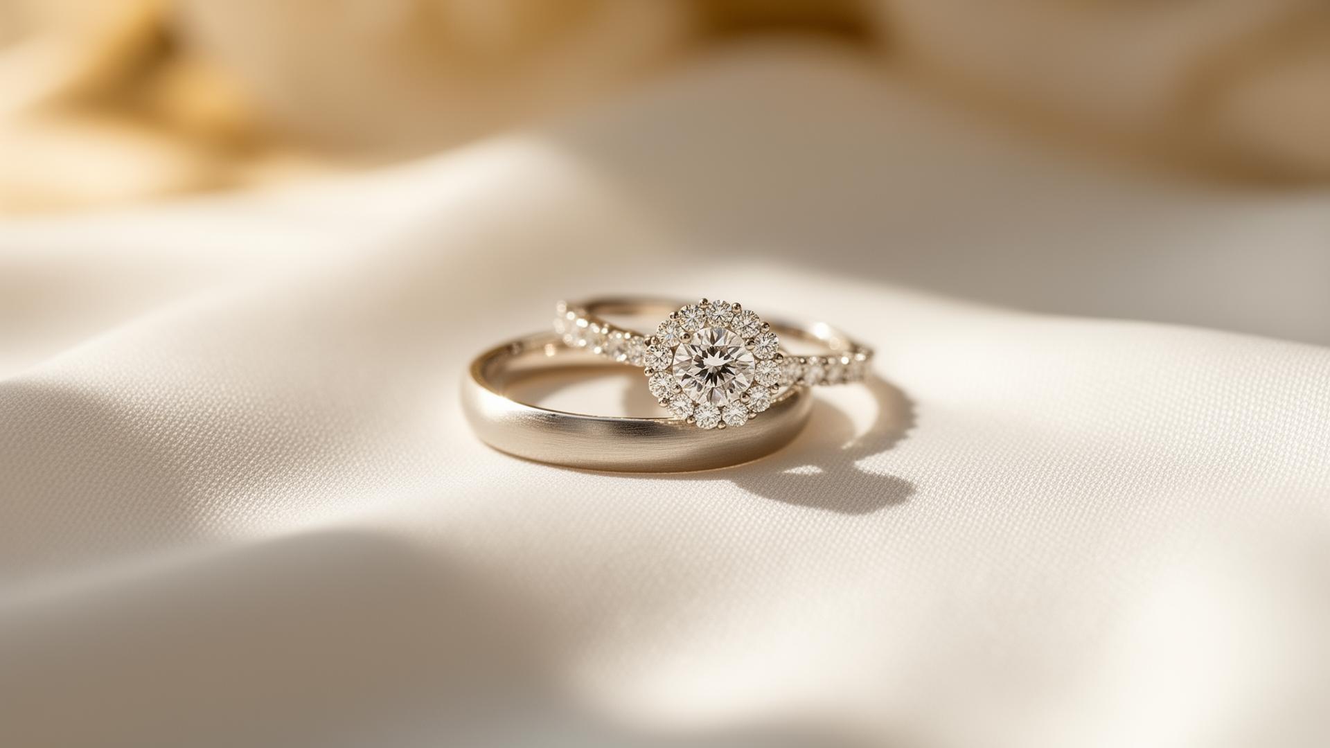 Luxury diamond rings on silk fabric